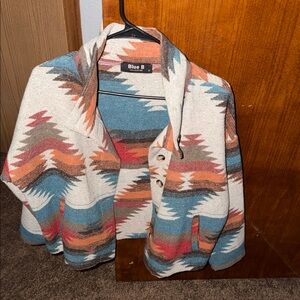 Blue B Southwestern Pattern Button Cardigan - Cream, Rust, Teal